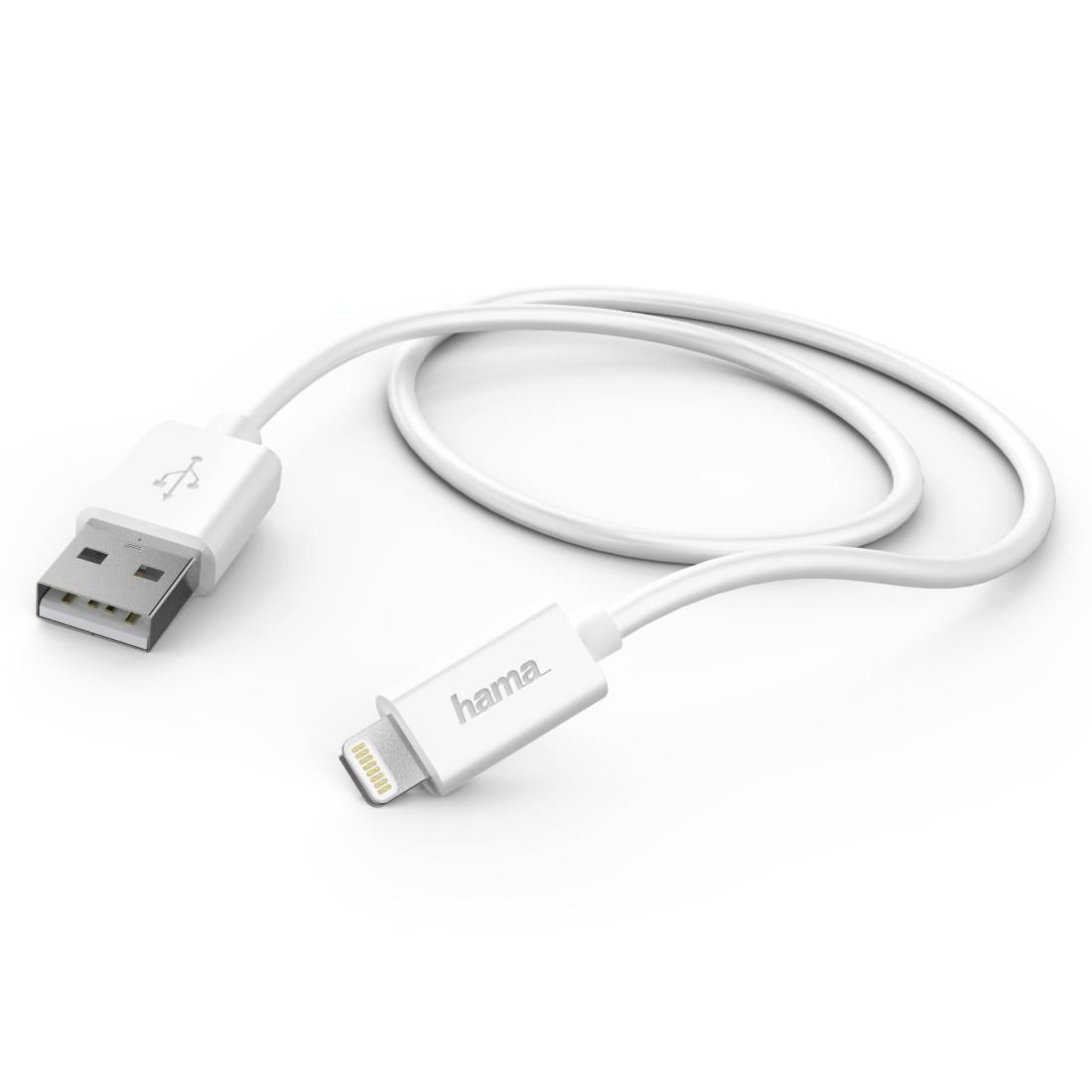 Кабел за зареждане и синхронизация HAMA, USB - Lightning, 1 м., Бял