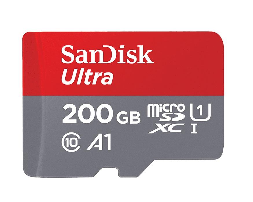 Карта памет SANDISK Ultra, microSD, UHS-I, 200GB Class 10, U1, A1, 100 Mb/s, + SD Adapter