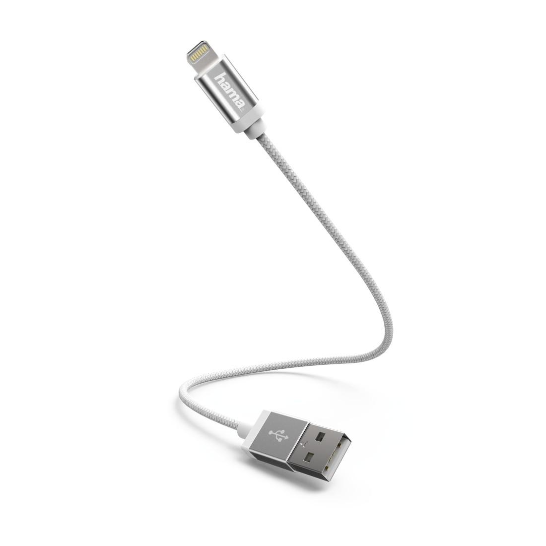 Кабел HAMA, USB 2.0 A мъжко - Lightning, 0.2 м., Бял