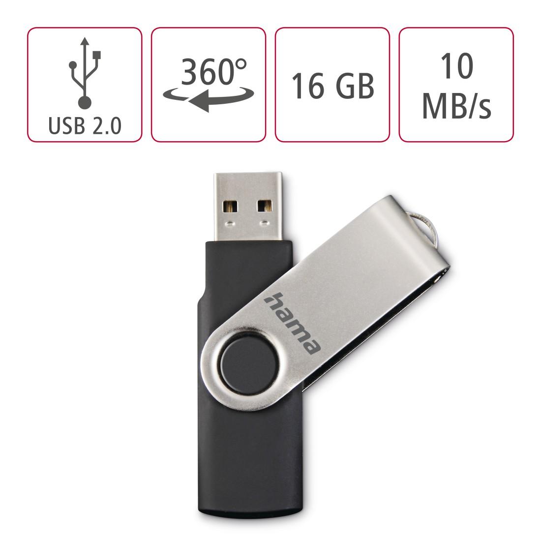 USB памет HAMA Rotate, 16GB, USB 2.0, 10mb/s,Черен-3