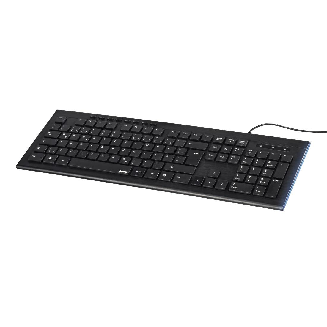 Мултимедийна клавиатура HAMA Anzano, светещ  страничен ефект в синьо, USB, с кабел, черен-1