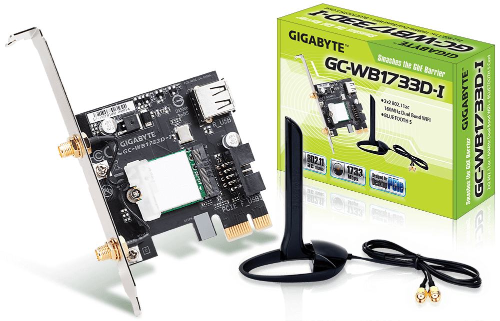 Безжичен PCI Express адаптер Gigabyte GC-WB1733D-I, 2x2 802.11ac 160MHz, Bluetooth 5.0-1