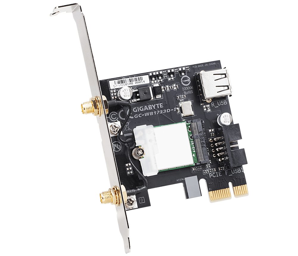 Безжичен PCI Express адаптер Gigabyte GC-WB1733D-I, 2x2 802.11ac 160MHz, Bluetooth 5.0-2