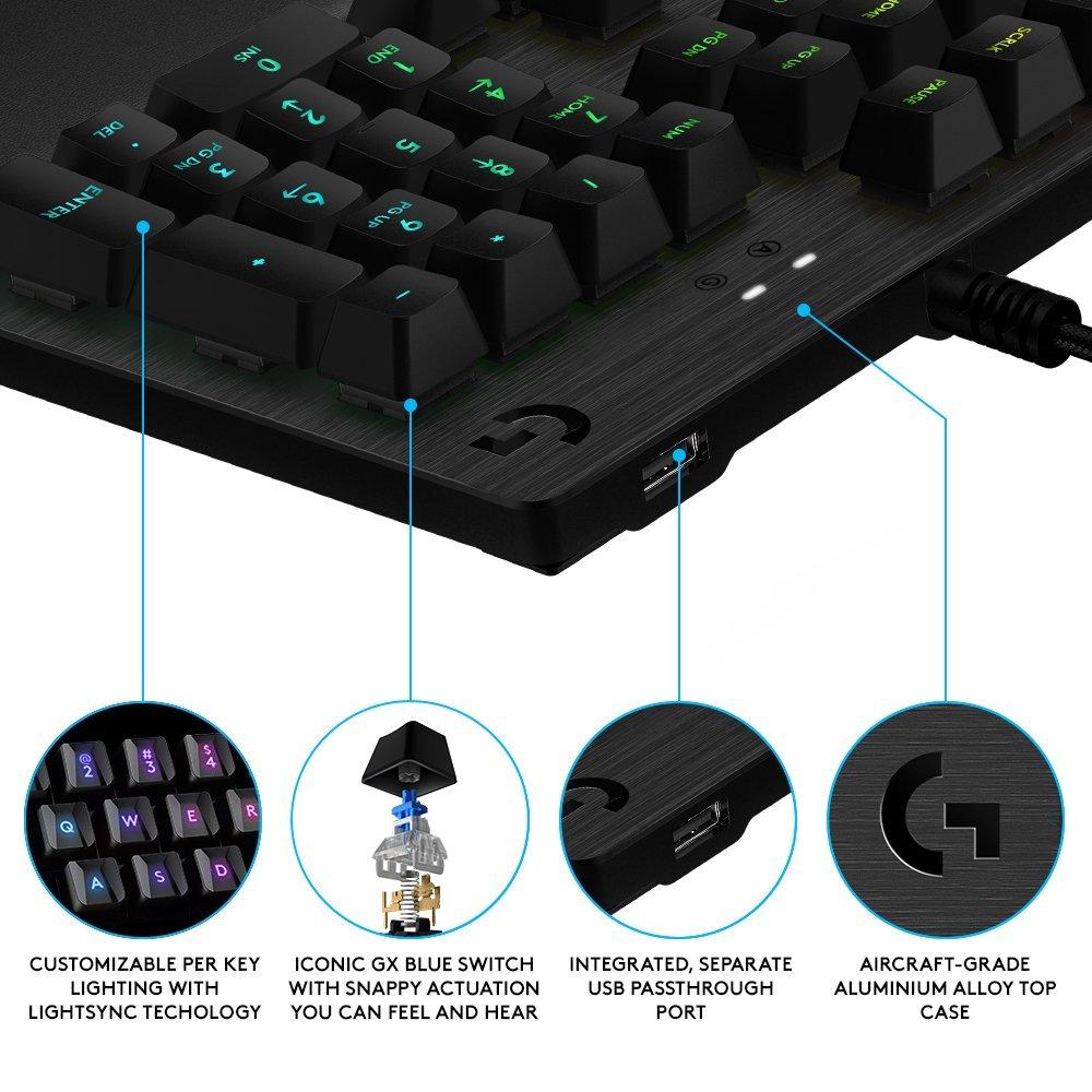 Геймърска механична клавиатура Logitech, G513 Carbon RGB, GX Blue Mechanical суичове-2