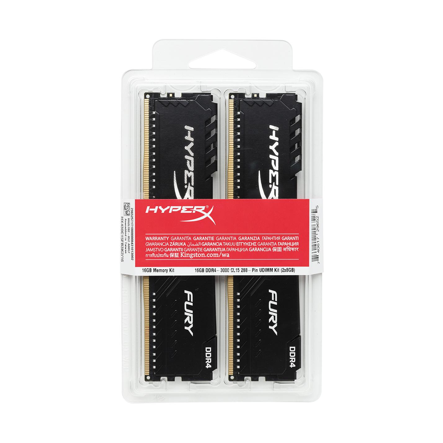Памет HyperX Fury 32GB(2x16GB) DDR4 PC4-24000 3000MHz CL15 HX430C15FB3K2/32-4