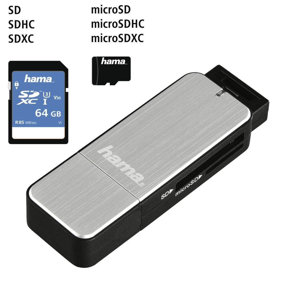 Четец за карти HAMA, USB 3.0, SD/microSD, сребрист-4