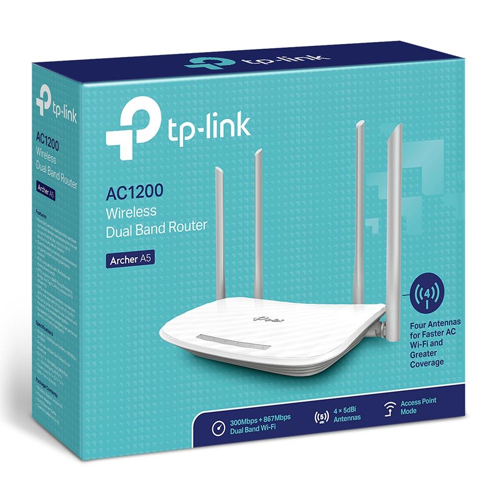 Безжичен рутер TP-Link Archer A5 AC1200, 2.4/5 GHz, 300 - 867 Mbps, 10/100-4