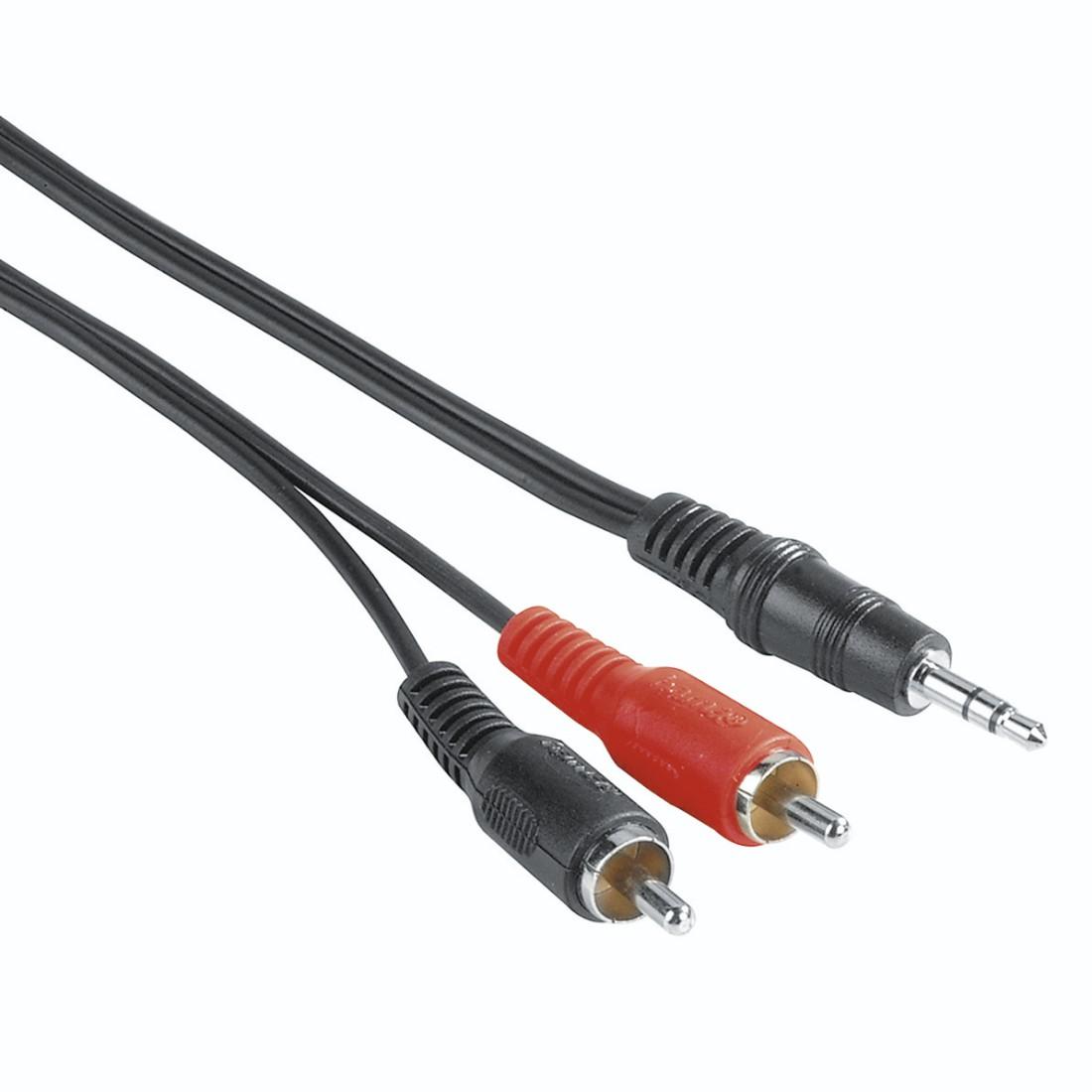 Аудио кабел HAMA, 3,5 mm жак мъжко - 2 x Чинч мъжко, 2м, Черен-1