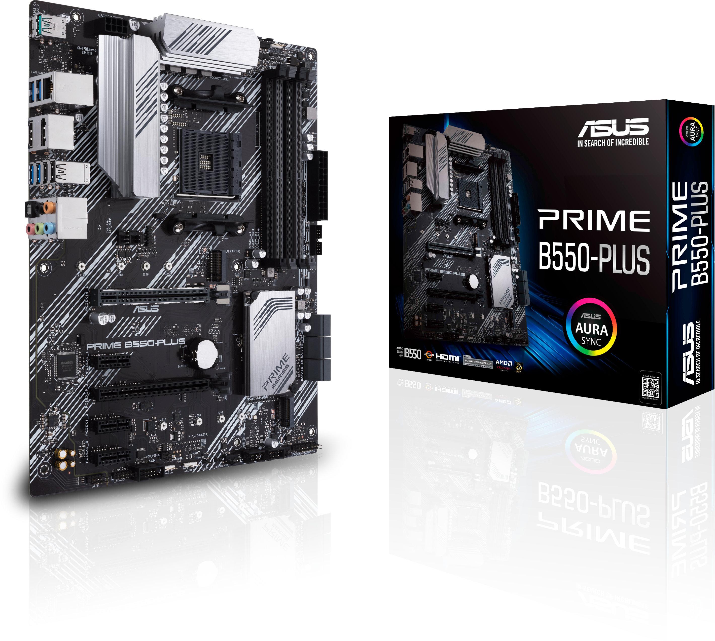 Дънна платка ASUS PRIME B550-PLUS, socket AM4, 4xDDR4, Aura Sync, PCIe 4.0, Dual M.2-2