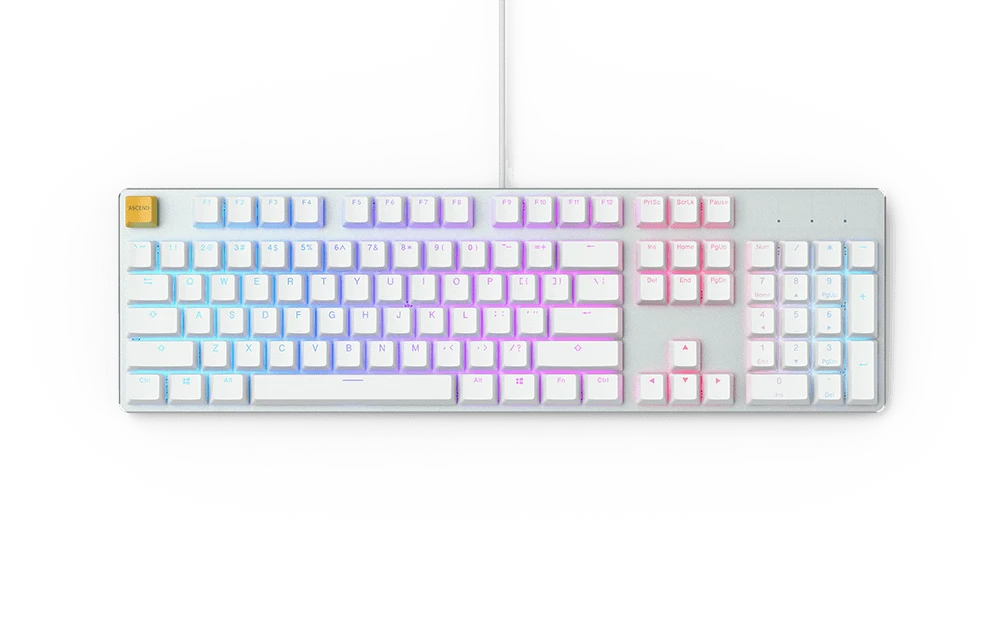 Геймърскa механична клавиатура Glorious White Ice GMMK RGB Full Size, Gateron Brown US Layout-1