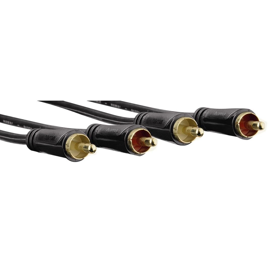 Удължителен аудио кабел HAMA, 2 x Чинч мъжко -2 x Чинч мъжко, Позл. конектори, 10 м, Черен-2