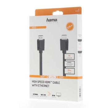 Кабел HAMA 205004, HDMI мъжко - HDMI мъжко, 4K, 18Gbit/s, Ethernet, 0.75 м, Екраниран, Черен-2