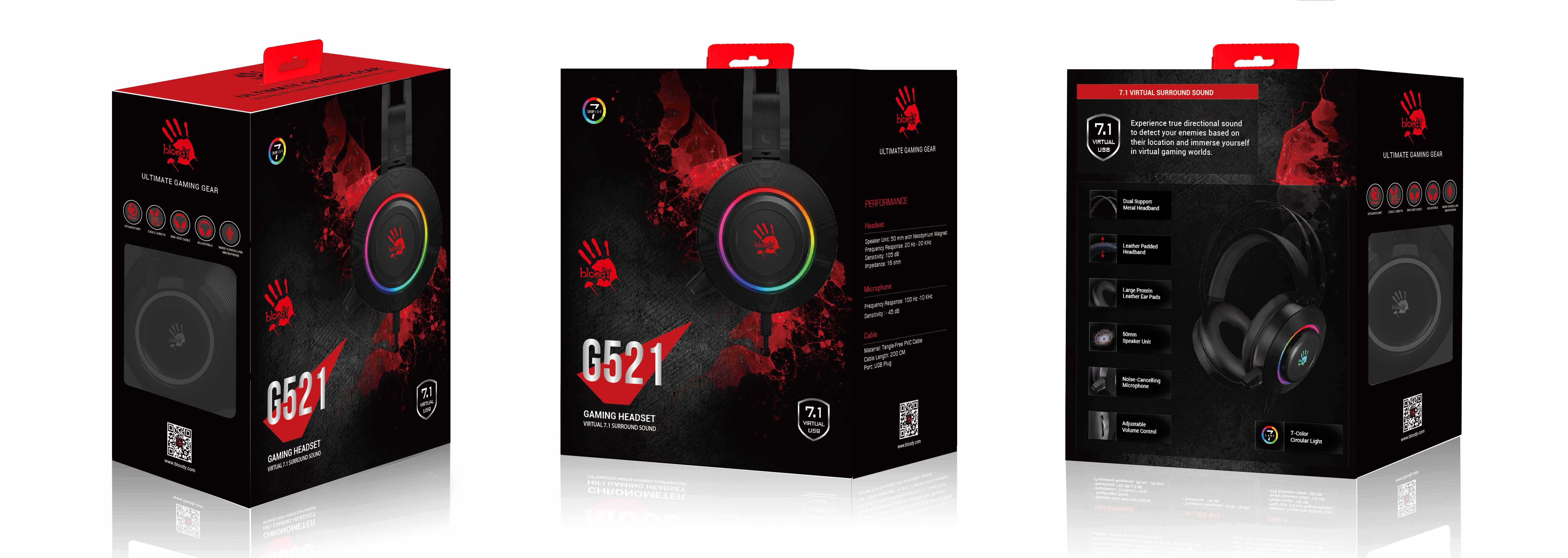 Геймърски слушалки A4TECH Bloody G521, Virtual 7.1, Omni-Directional микрофон, Черно/Червено-3