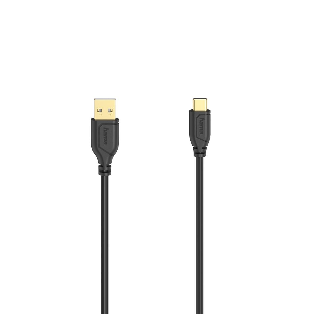 Кабел Hama Flexi-Slim USB-C - USB-A 2.0 мъжко, 0.75м,тънък, позлатен, черен-2