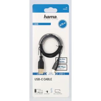Кабел Hama Flexi-Slim USB-C - USB-A 2.0 мъжко, 0.75м,тънък, позлатен, черен-3