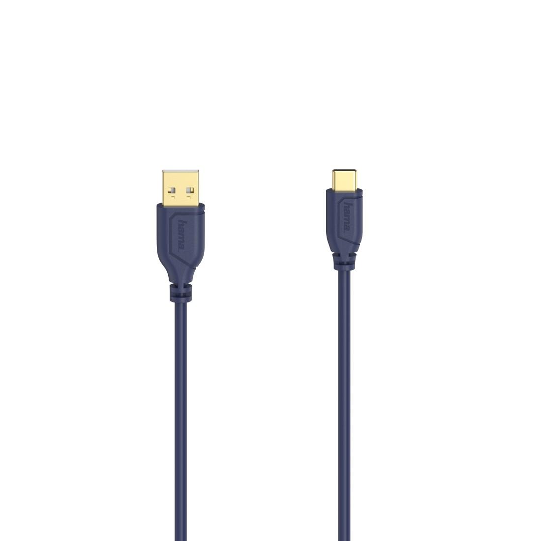 Кабел Hama Flexi-Slim USB-C - USB-A 2.0 мъжко, 0.75м,тънък, позлатен, син-2
