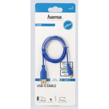 Кабел Hama Flexi-Slim USB-C - USB-A 2.0 мъжко, 0.75м,тънък, позлатен, син-3