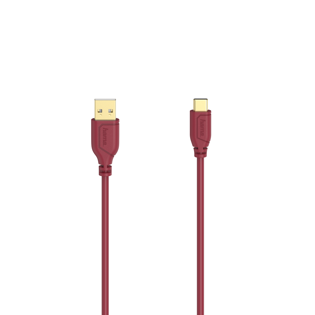 Кабел Hama Flexi-Slim USB-C - USB-A 2.0 мъжко, 0.75м,тънък, позлатен, червен-2