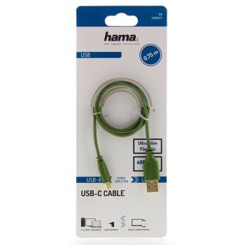 Кабел Hama Flexi-Slim USB-C - USB-A 2.0 мъжко, 0.75м, Зелен-3