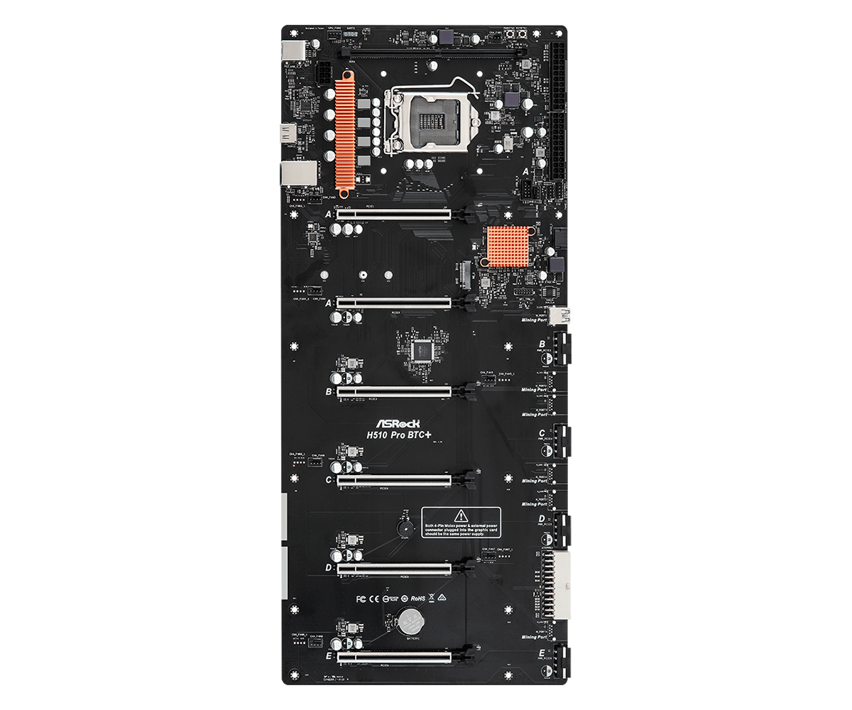 Дънна платка ASRock H510 Pro BTC+, LGA1200, 6 PCIe 3.0 x16, 1 Mining Port-2