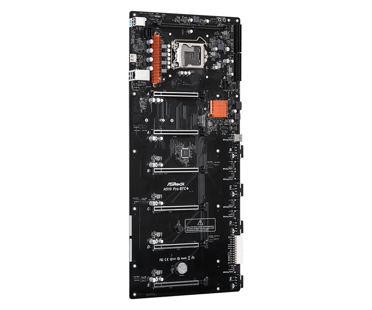 Дънна платка ASRock H510 Pro BTC+, LGA1200, 6 PCIe 3.0 x16, 1 Mining Port-4