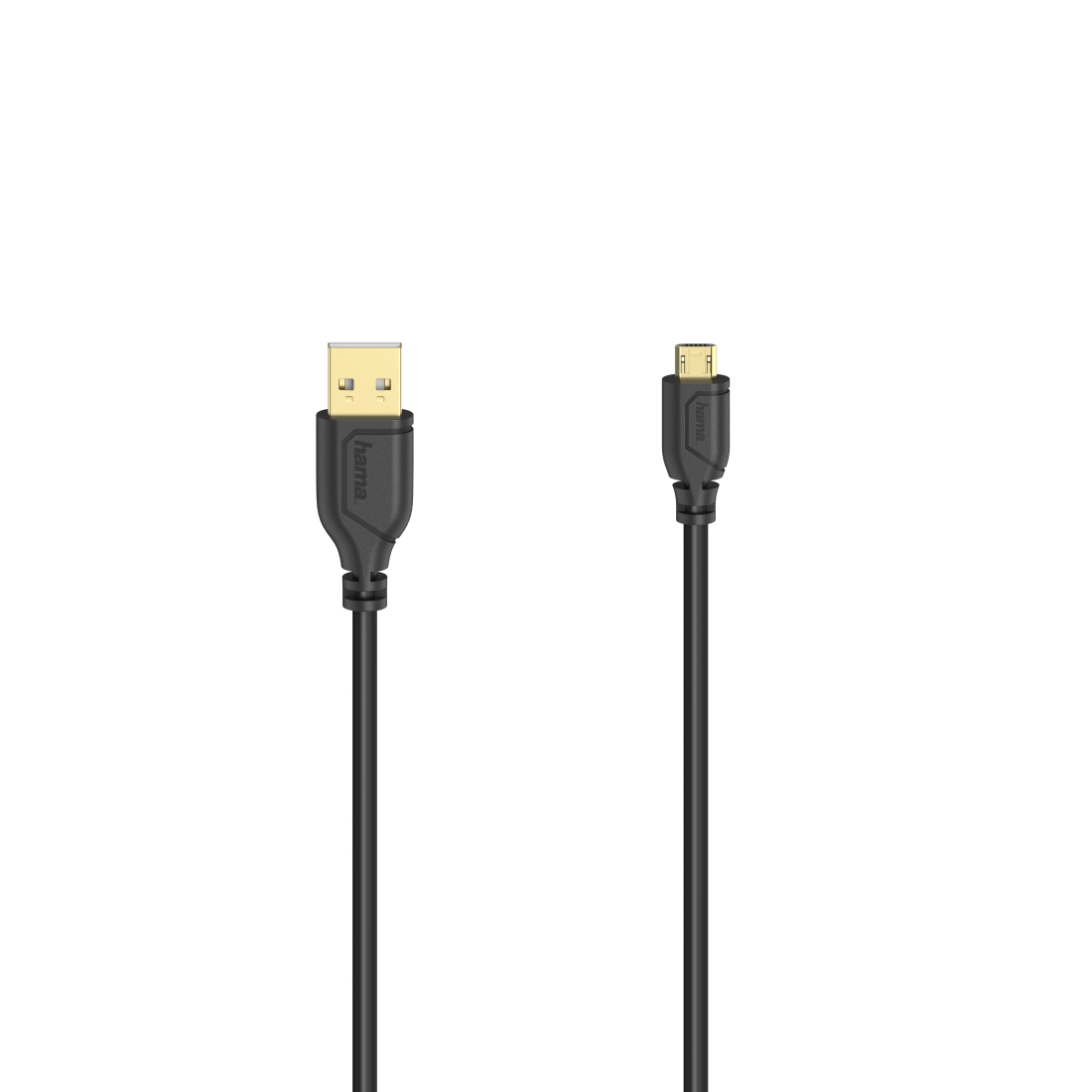 Кабел HAMA Flexi-Slim, USB 2.0 мъжко - micro USB мъжко, 0.75 м., Позлатени конектори, Черен-1