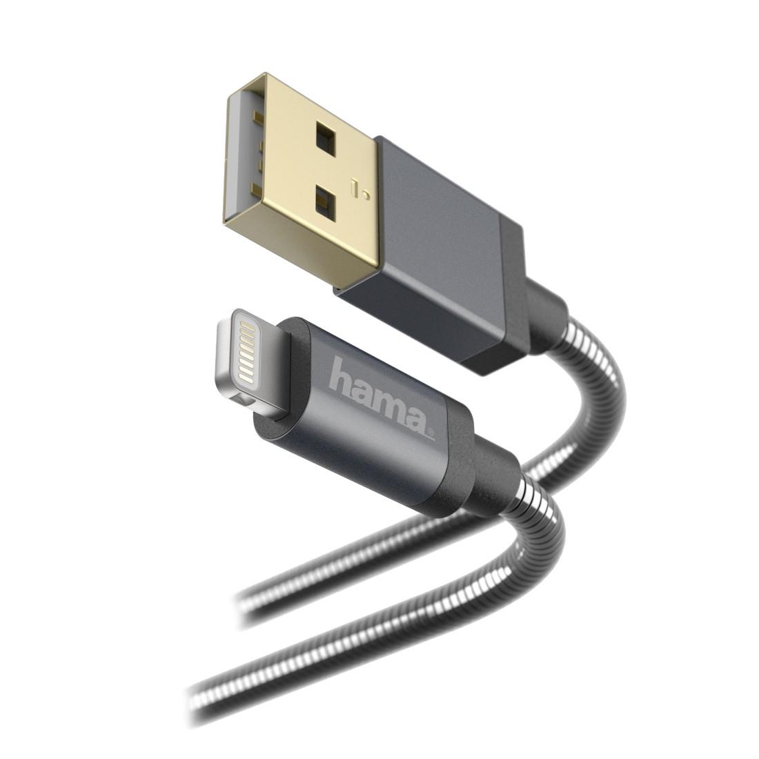 Кабел HAMA Metal, USB-А 2.0 мъжко - Lightning мъжко, 1.5 м., Черен-4