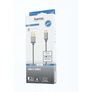 Кабел HAMA, USB-C мъжко - USB-A мъжко, 0.75 м., 5 звезди, 480Mbit/s, Черен-3