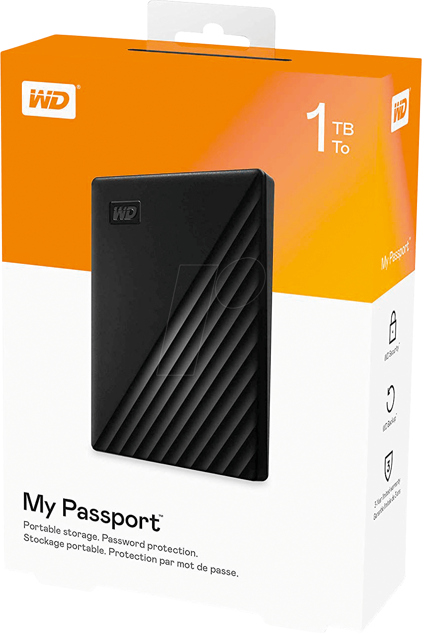 Външен хард диск Western Digital My Passport, 1TB, 2.5&quot; HDD, Black, USB 3.2-4