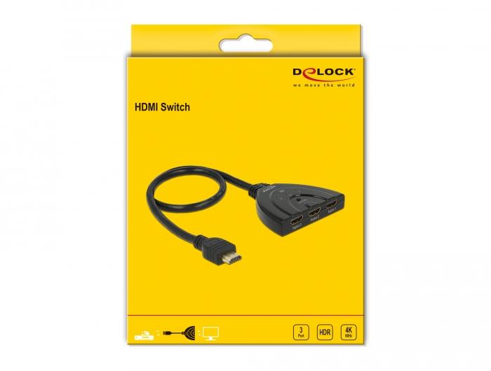 3 портов HDMI суич Delock 18600, 4K, 50 см. кабел, Черен-4