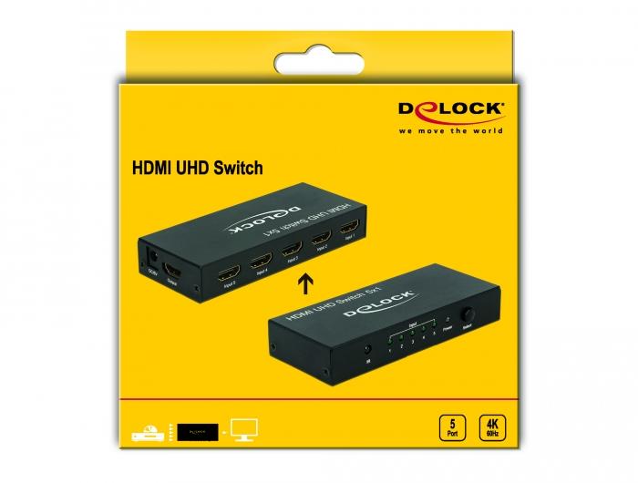 5 портов HDMI суич Delock  4K@60Hz, Дистанционно, Черен-4