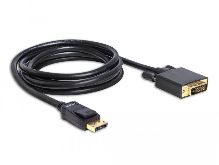 Кабел Delock DisplayPort мъжко - DVI мъжко, 2 м., Черен