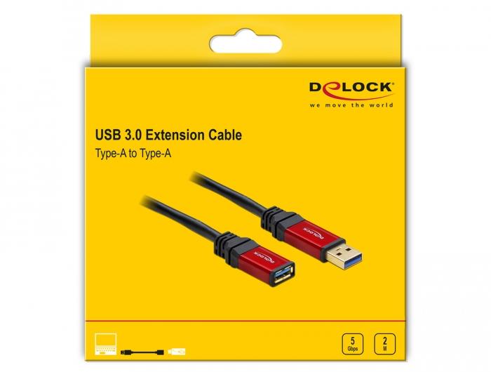 Удължителен кабел Delock USB-A мъжко - USB-А женско, 2 м, Premium, Екраниран, Черен-4