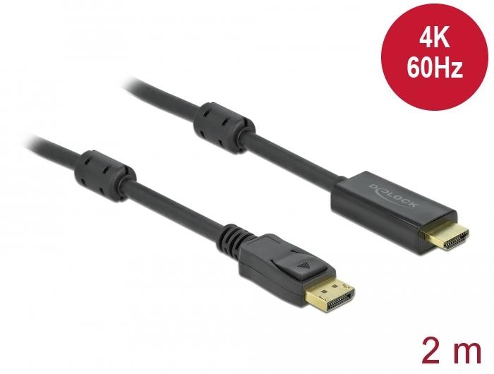 Кабел Delock DisplayPort мъжко - HDMI мъжко, 2 м., 4K 60Hz, Черен-2