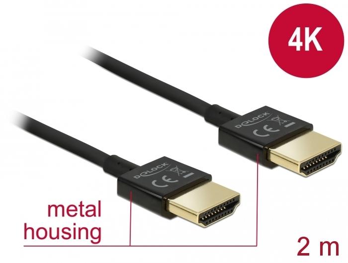 Кабел Delock  HDMI-A мъжко - HDMI-A мъжко,18 Gbit/s, 4K, 2 м, Черен-2