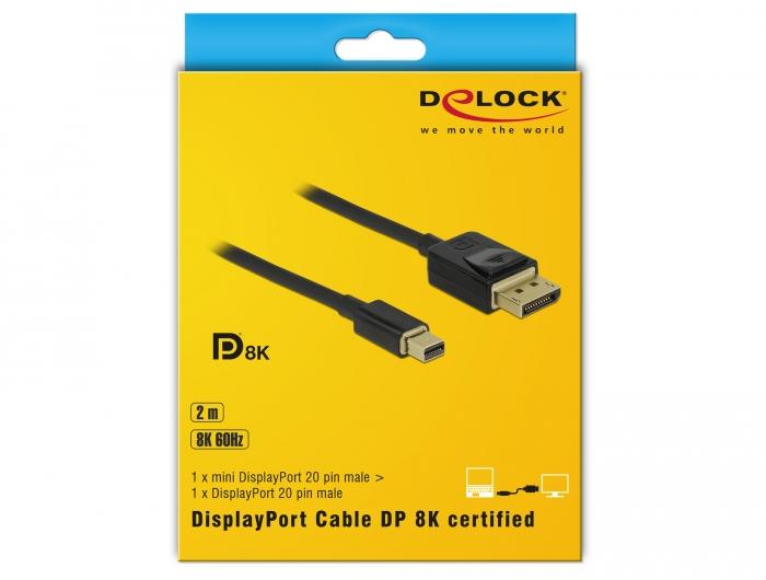 Кабел Delock Mini DisplayPort мъжко - DisplayPort мъжко, 2.0м, 8K 60 Hz, Черен-4