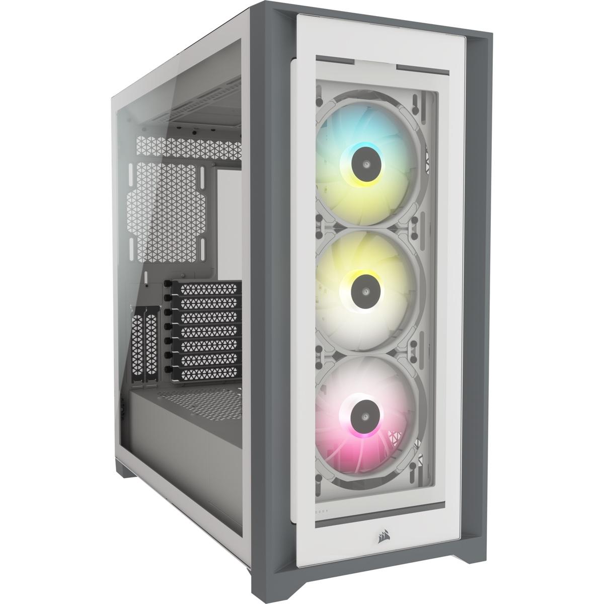 Кутия Corsair iCUE 5000X RGB Mid Tower, Tempered Glass, Бяло