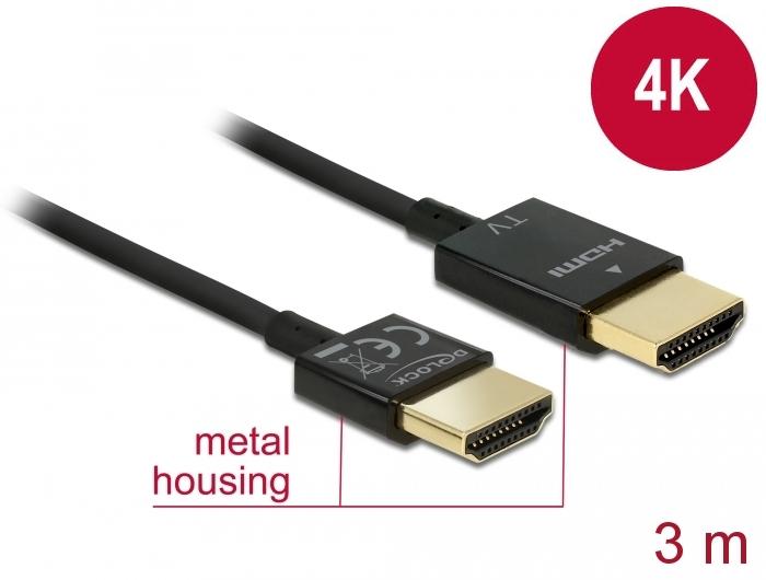 Кабел Delock, HDMI-A мъжко - HDMI-A мъжко, Ethernet, 18 Gbit/s, 4K, 3 м, Черен-3