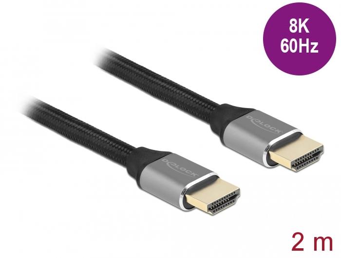 Кабел Delock Ultra High Speed, HDMI мъжко - HDMI мъжко, 48 Gbit/s, 8K 60 Hz, 2 м, Сив-2