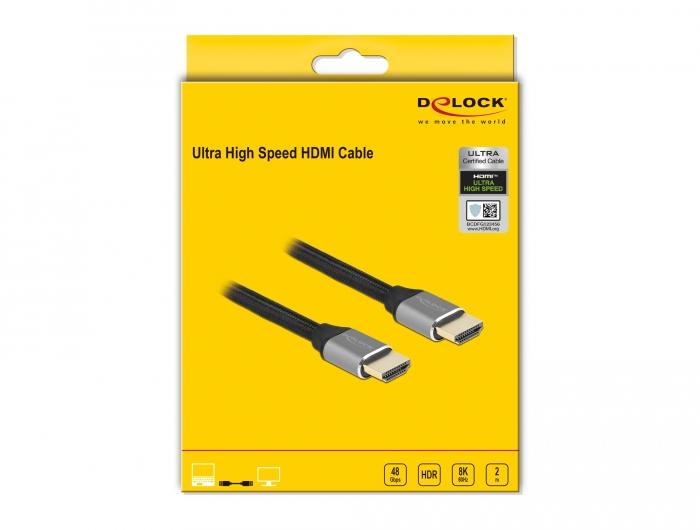 Кабел Delock Ultra High Speed, HDMI мъжко - HDMI мъжко, 48 Gbit/s, 8K 60 Hz, 2 м, Сив-3