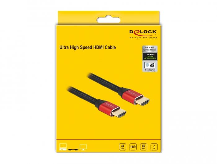 Кабел Delock Ultra High Speed, HDMI мъжко - HDMI мъжко, 48 Gbit/s, 8K 60 Hz, 2 м, Червен-3