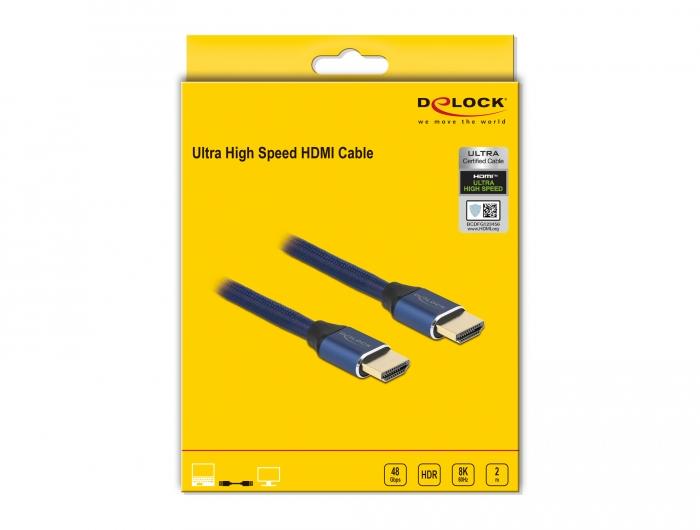 Кабел Delock Ultra High Speed, HDMI мъжко - HDMI мъжко, 48 Gbit/s, 8K 60 Hz, 2 м, Син-3