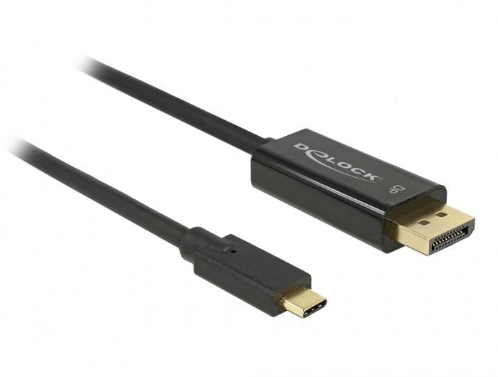 Конвертор Delock 85256, USB-C мъжко - DisplayPort мъжко, 4K 60 Hz, 2 m, Черен