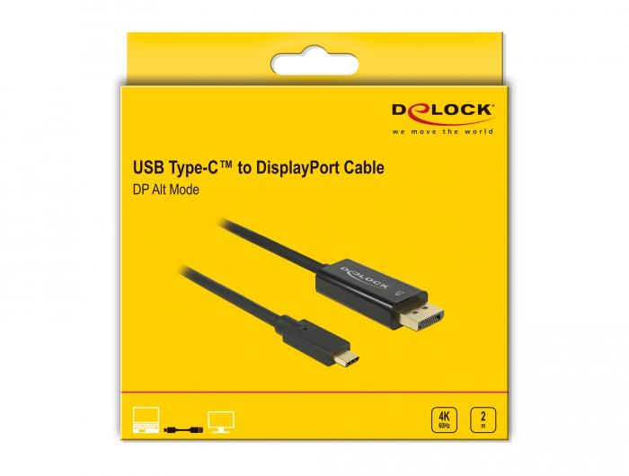 Конвертор Delock, USB-C мъжко - DisplayPort мъжко, 4K 60 Hz, 2 m, Черен-3