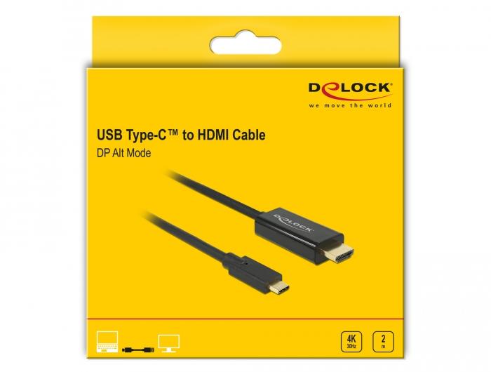 Кабел Delock, USB-C мъжко - HDMI мъжко, 2.0 m, 4K 30 Hz, 2 m, Черен-3
