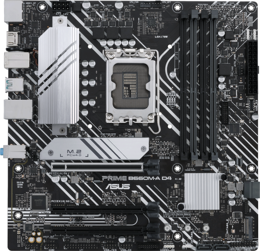 Дънна платка ASUS PRIME B660M-A D4, LGA 1700 mATX, 4x DDR4, Dual M.2, Aura Sync RGB-1