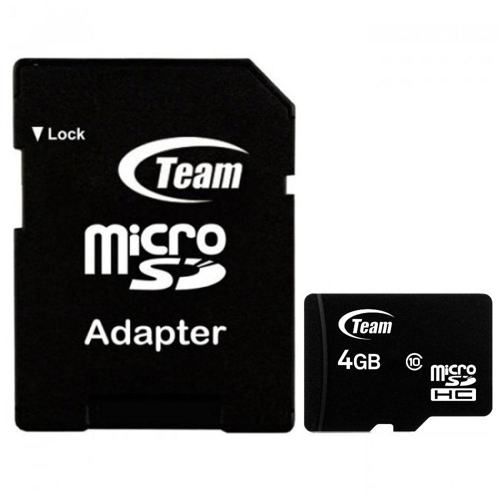 Карта памет TEAM micro SDHC, 4GB, Class 10, SD адаптер -1