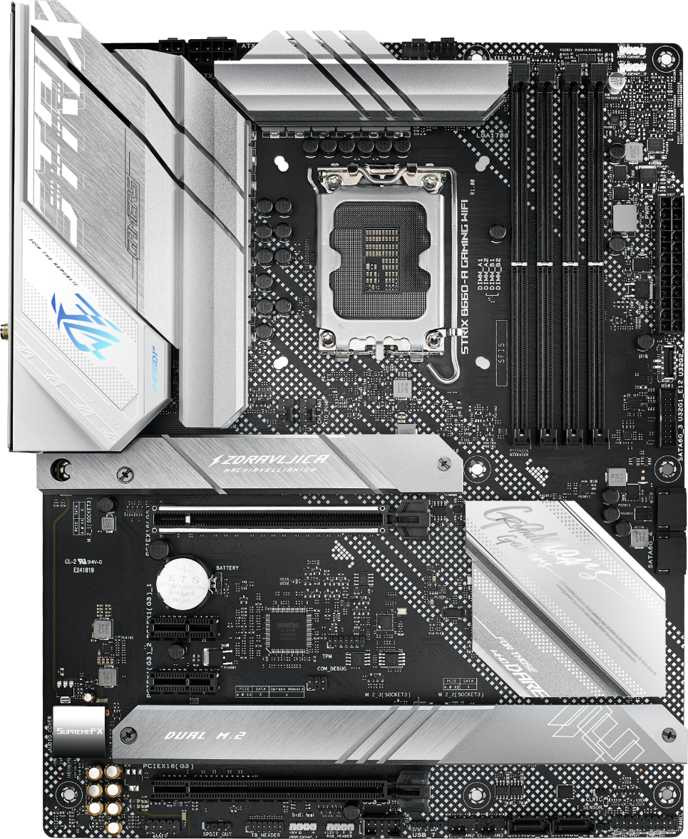 Дънна платка ASUS ROG STRIX B660-A GAMING WIFI, LGA 1700 ATX, 4x DDR5, WiFi 6, 3x M.2, Aura Sync RGB
