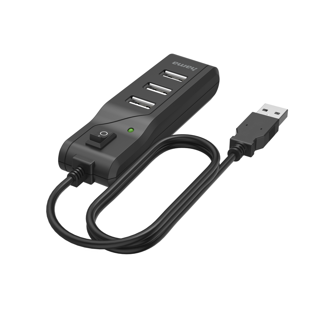 USB хъб HAMA, С бутон вкл./изкл., USB 2.0, 1:4, 480 Mbit/s, черен-2