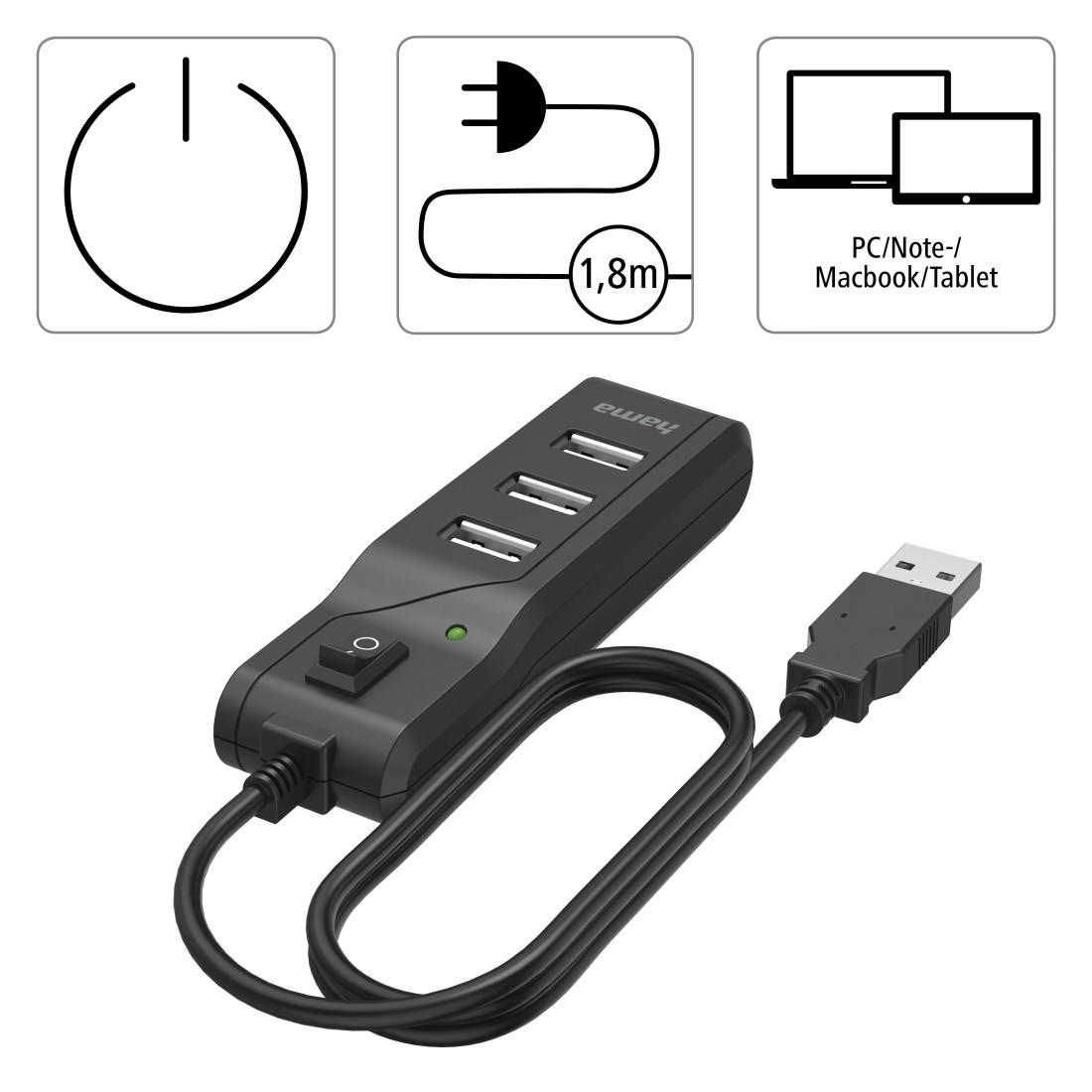 USB хъб HAMA, С бутон вкл./изкл., USB 2.0, 1:4, 480 Mbit/s, черен-4